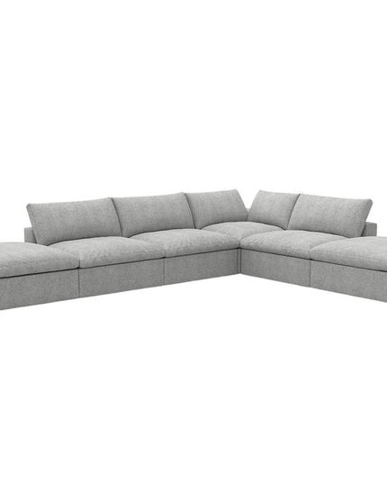 160" Light Gray Linen Blend Modular Sofa With Ottoman And Storage