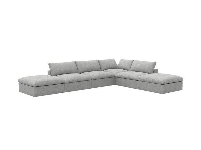 160" Light Gray Linen Blend Modular Wood Sofa With Ottoman And Storage