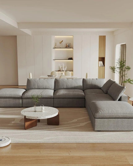 160" Light Gray Linen Blend Modular Sofa With Ottoman And Storage