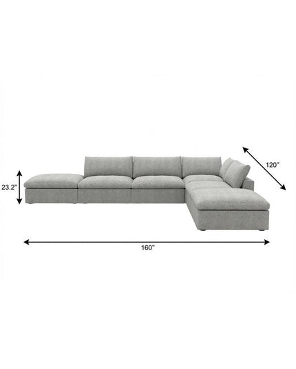 160" Light Gray Linen Blend Modular Sofa With Ottoman And Storage