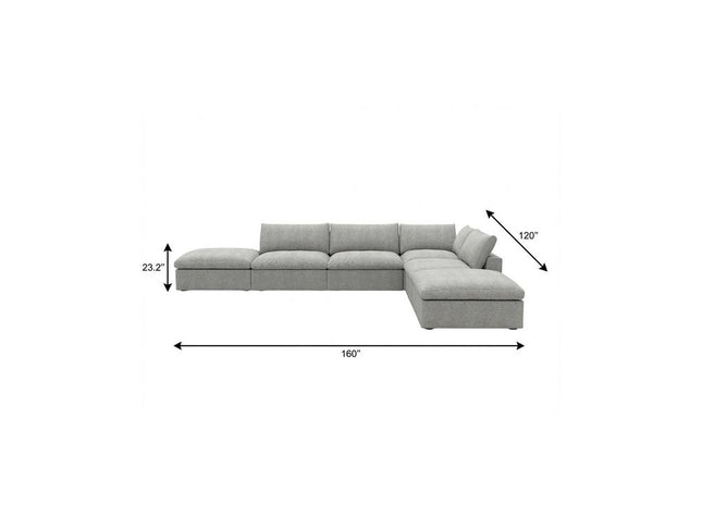 160" Light Gray Linen Blend Modular Wood Sofa With Ottoman And Storage