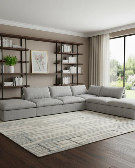 160" Light Gray Linen Blend Modular Wood Sofa With Ottoman And Storage