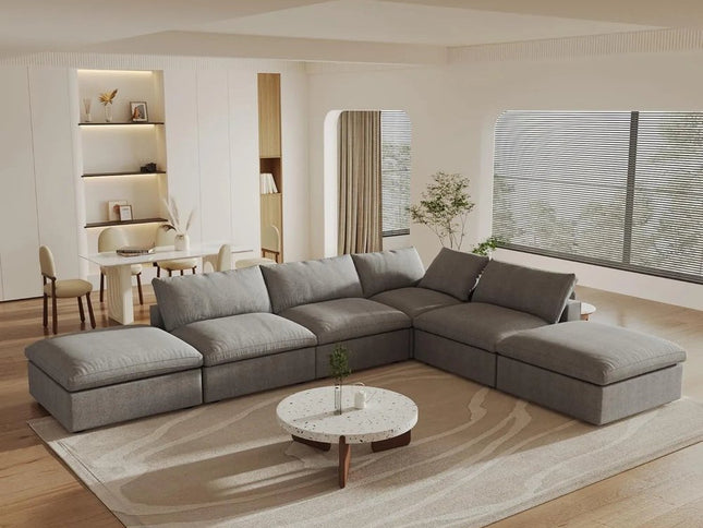 160" Light Gray Linen Blend Modular Sofa With Ottoman And Storage