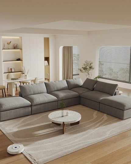 160" Light Gray Linen Blend Modular Sofa With Ottoman And Storage