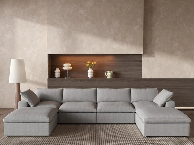 160" Light Gray Linen Blend Modular Sofa With Ottoman And Storage