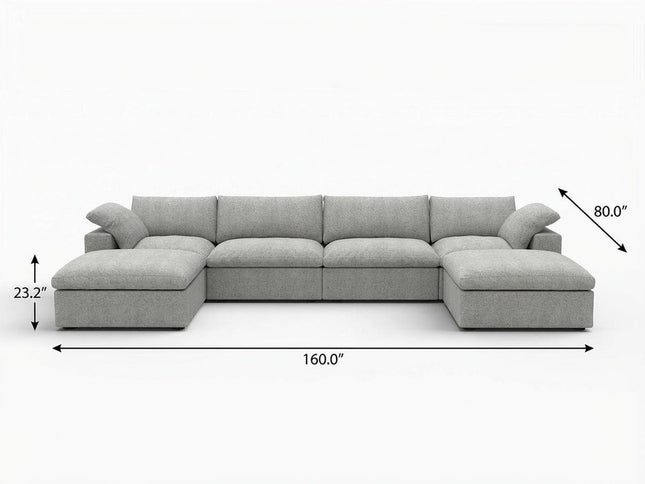 160" Light Gray Linen Blend Modular Sofa With Ottoman And Storage