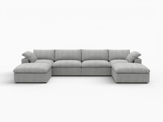 160" Light Gray Linen Blend Modular Wood Sofa With Ottoman And Storage