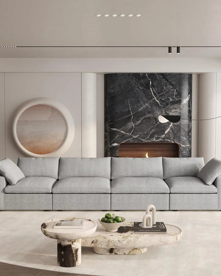 160" Light Gray Linen Blend Modular Wood Sofa