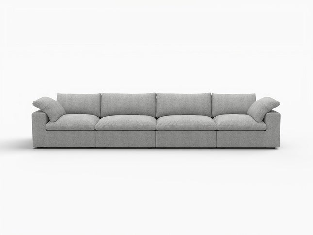 160" Light Gray Linen Blend Modular Wood Sofa