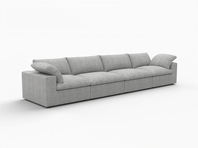 160" Light Gray Linen Blend Modular Wood Sofa