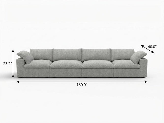 160" Light Gray Linen Blend Modular Sofa