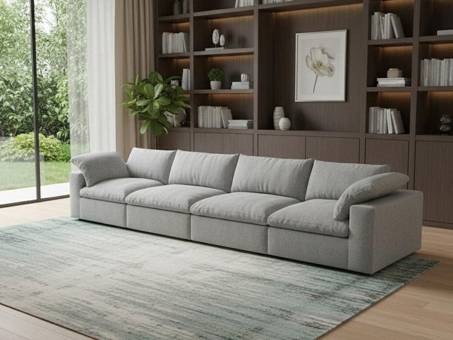 160" Light Gray Linen Blend Modular Wood Sofa
