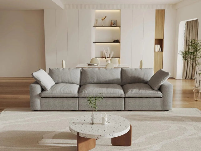 120" Light Gray Linen Blend Modular Sofa