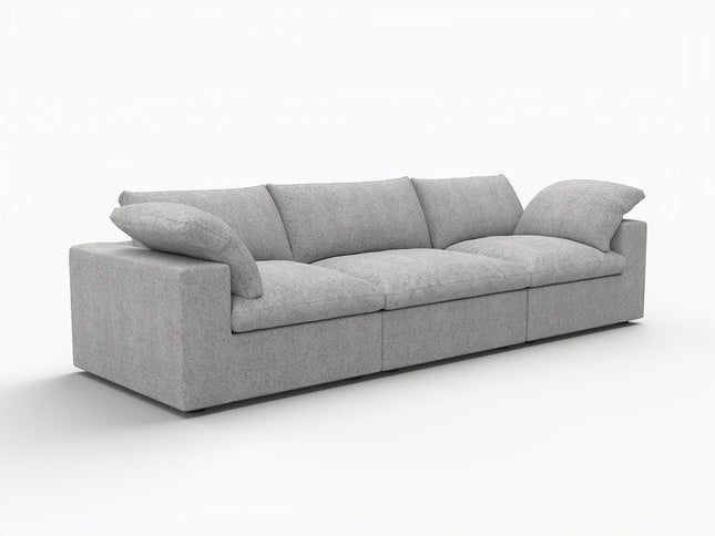 120" Light Gray Linen Blend Modular Wood Sofa