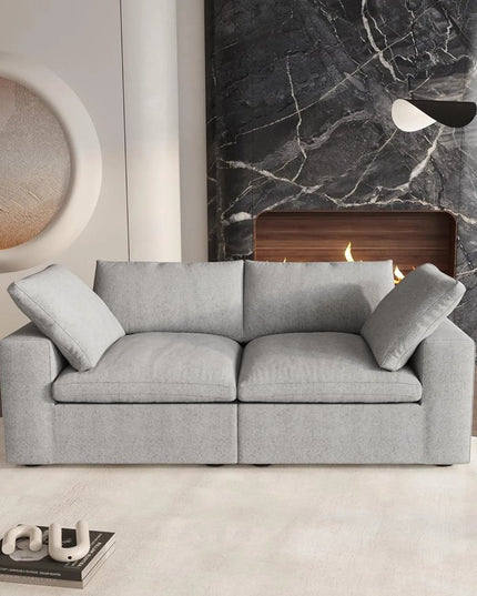80" Light Gray Linen Blend Modular Wood Sofa