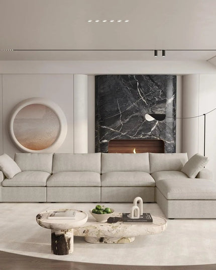 Khaki Linen Blend Modular L Shaped Five Piece Corner Sectional