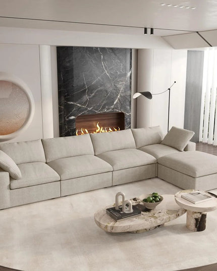 Khaki Linen Blend Modular L Shaped Five Piece Corner Sectional