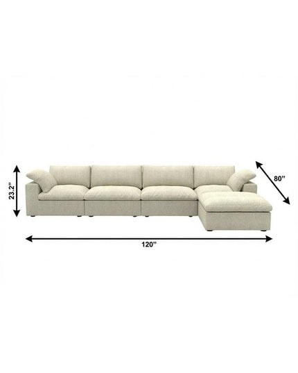 120" Khaki Linen Blend Modular Wood Sofa With Ottoman And Storage