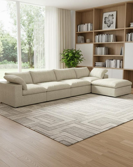 Khaki Linen Blend Modular L Shaped Five Piece Corner Sectional