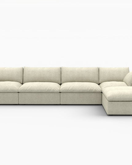 Khaki Linen Blend Modular L Shaped Five Piece Corner Sectional