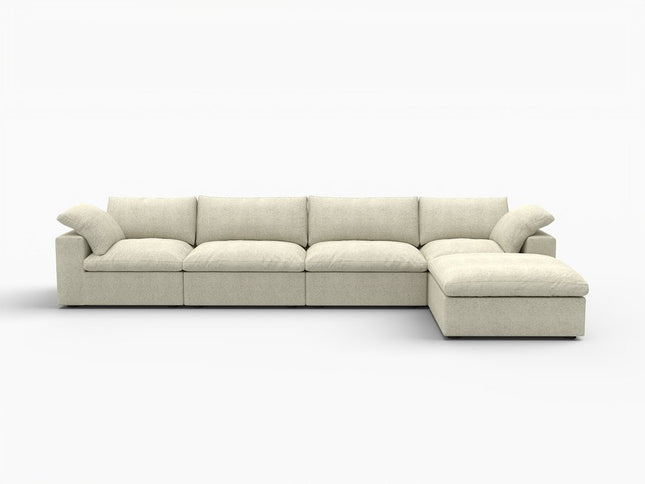 120" Khaki Linen Blend Modular Wood Sofa With Ottoman And Storage