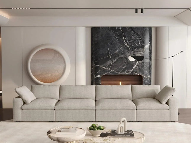 160" Khaki Linen Blend Modular Wood Sofa