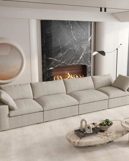 Khaki Linen Blend Modular Rectangular Four Piece Sectional