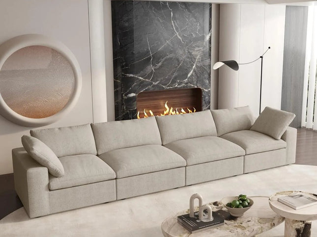 160" Khaki Linen Blend Modular Wood Sofa