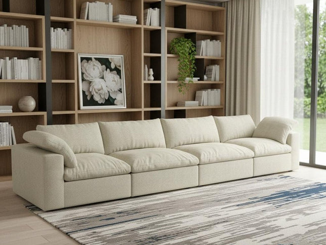 Khaki Linen Blend Modular Rectangular Four Piece Sectional