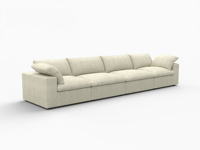 160" Khaki Linen Blend Modular Wood Sofa