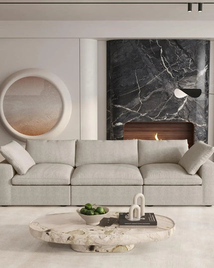 Khaki Linen Blend Modular Rectangular Three Piece Sectional