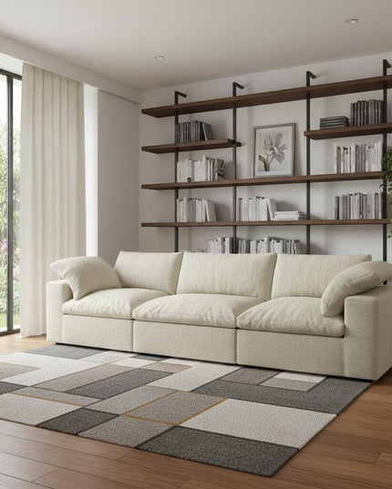 120" Khaki Linen Blend Modular Wood Sofa