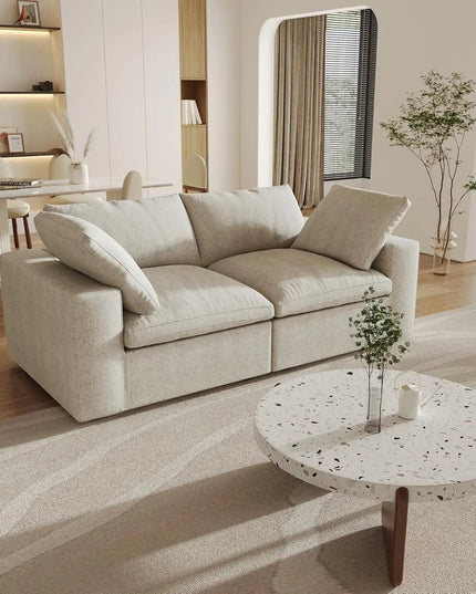 80" Khaki Linen Blend Modular Wood Sofa