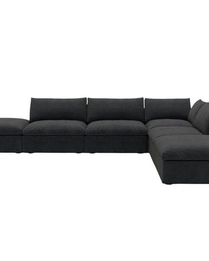 160" Black Linen Blend Modular Wood Sofa With Ottoman And Storage