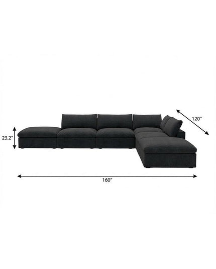 Black Linen Blend Modular L Shaped Six Piece Corner Sectional