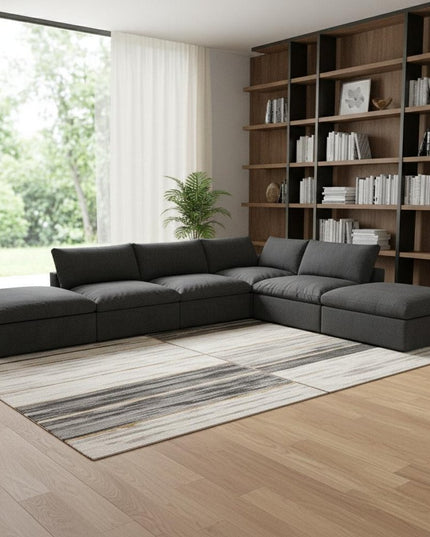 Black Linen Blend Modular L Shaped Six Piece Corner Sectional