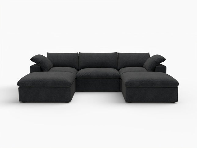 120" Black Linen Blend Modular Wood Sofa With Ottoman And Storage