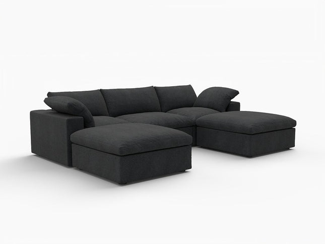 120" Black Linen Blend Modular Wood Sofa With Ottoman And Storage