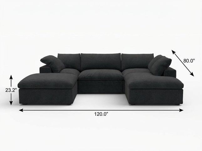 Black Linen Blend Modular U Shaped Five Piece Corner Sectional