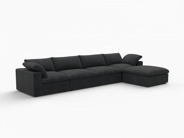 160" Black Linen Blend Modular Wood Sofa With Ottoman And Storage