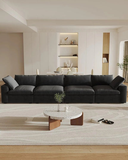 Black Linen Blend Modular Rectangular Four Piece Corner Sectional