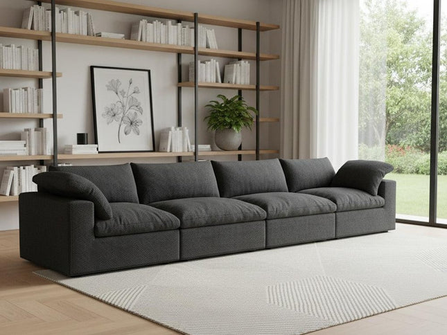 160" Black Linen Blend Modular Wood Sofa