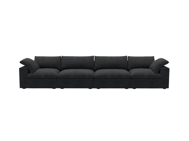 160" Black Linen Blend Modular Wood Sofa