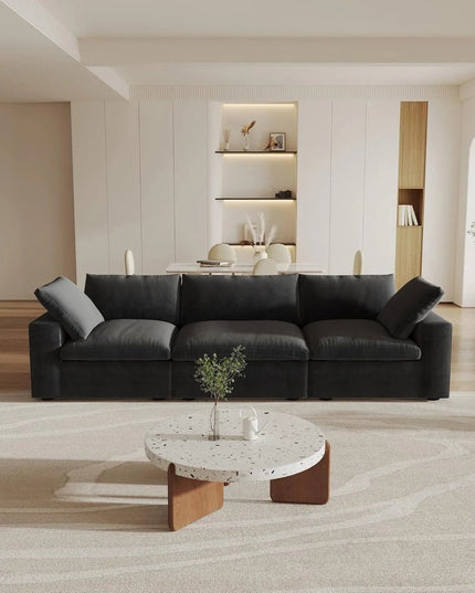 Black Linen Blend Modular Rectangular Three Piece Corner Sectional