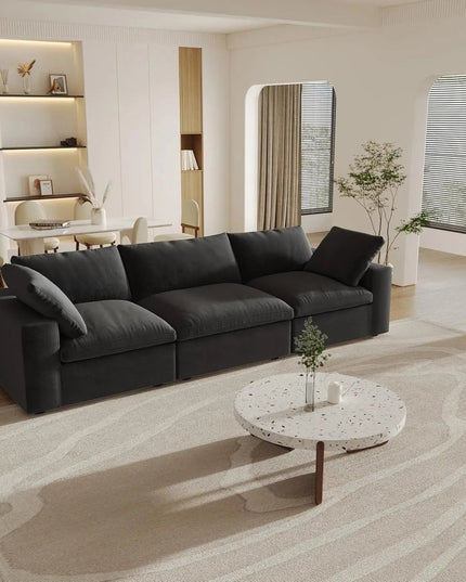 Black Linen Blend Modular Rectangular Three Piece Corner Sectional