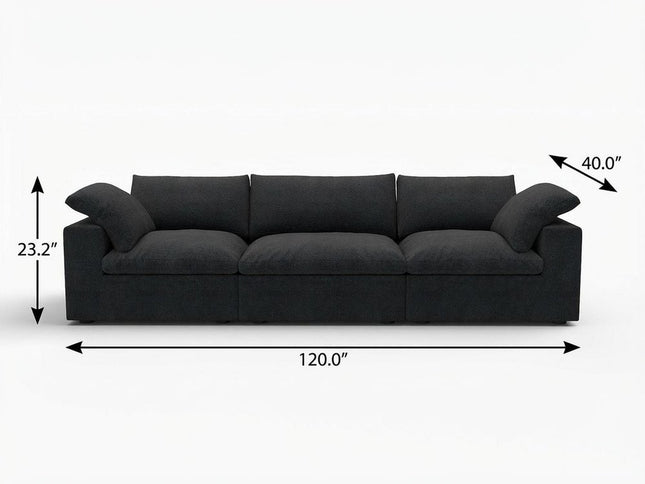 120" Black Linen Blend Modular Wood Sofa