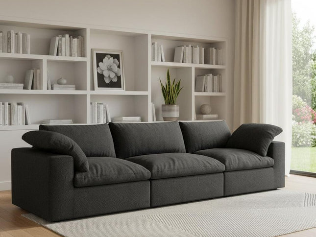 120" Black Linen Blend Modular Wood Sofa