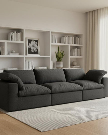 Black Linen Blend Modular Rectangular Three Piece Corner Sectional