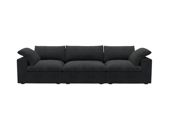 120" Black Linen Blend Modular Wood Sofa