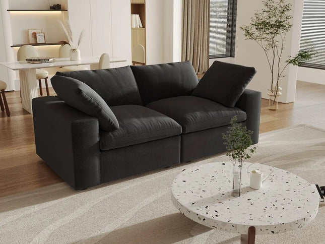 80" Black Linen Blend Modular Wood Sofa